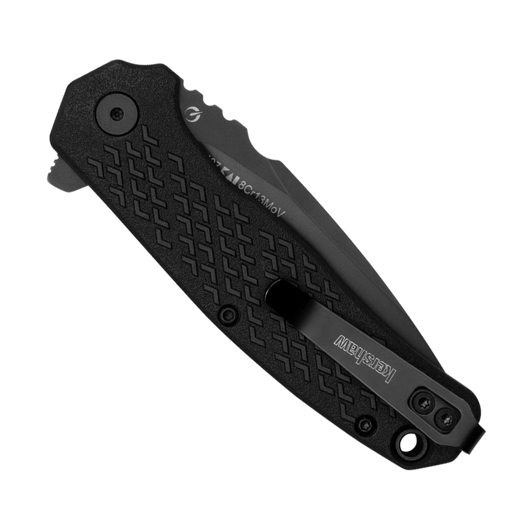 Kershaw Black Glass-Reinforced Nylon Conduit Assisted Flipper Knife, Black Oxide Spear Point Blade - Image 2