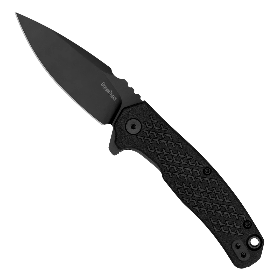 Kershaw Black Glass-Reinforced Nylon Conduit Assisted Flipper Knife, Black Oxide Spear Point Blade