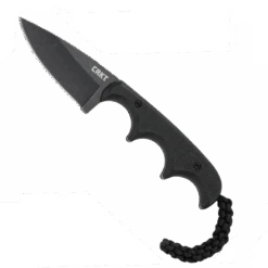 CRKT Folts Minimalist Drop Point Neck Knife, Black Stonewashed Plain Blade