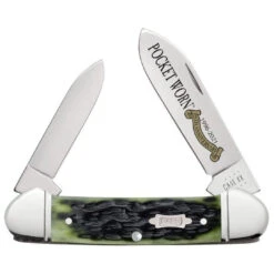 Case Pocket Worn Olive Green Bone Peach Seed Jig Canoe Knife