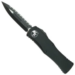 Microtech Black Tactical Hera OTF Knife, Black Serrated Dagger Blade