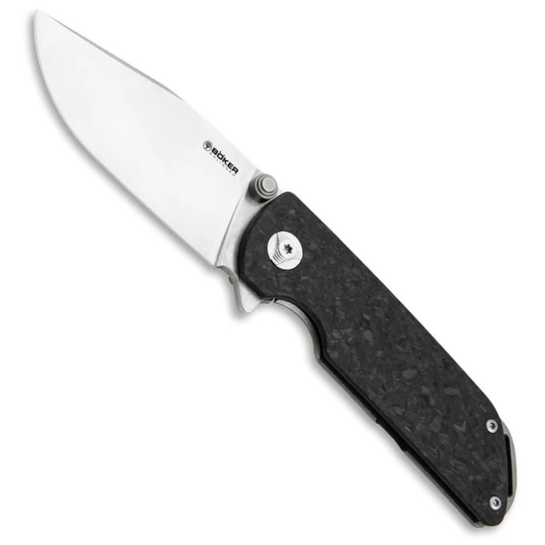 Boker Carbon Fiber M4 Sherman Flipper Knife, Magnacut Clip Blade