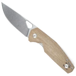 GiantMouse ACE Nimbus V2 Natural Canvas Micarta Folding Knife, Stonewash Blade
