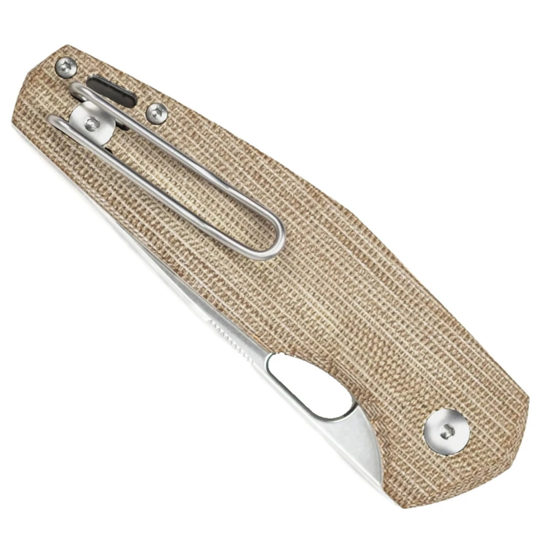 GiantMouse ACE Nimbus V2 Natural Canvas Micarta Folding Knife, Stonewash Blade - Image 2