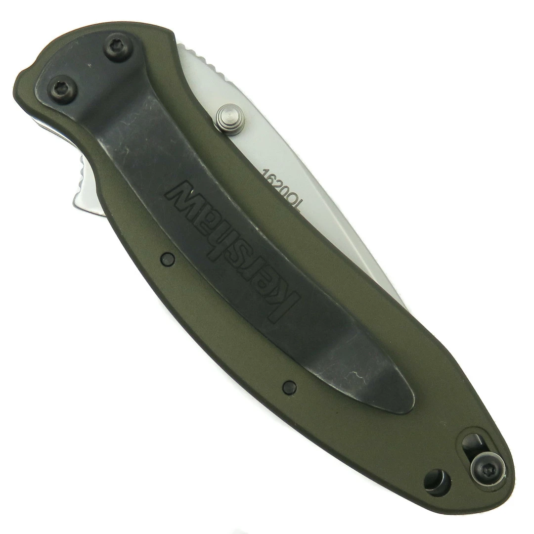 Kershaw Olive Drab Scallion Assist Knife, Plain Blade, 1620OL - Image 2