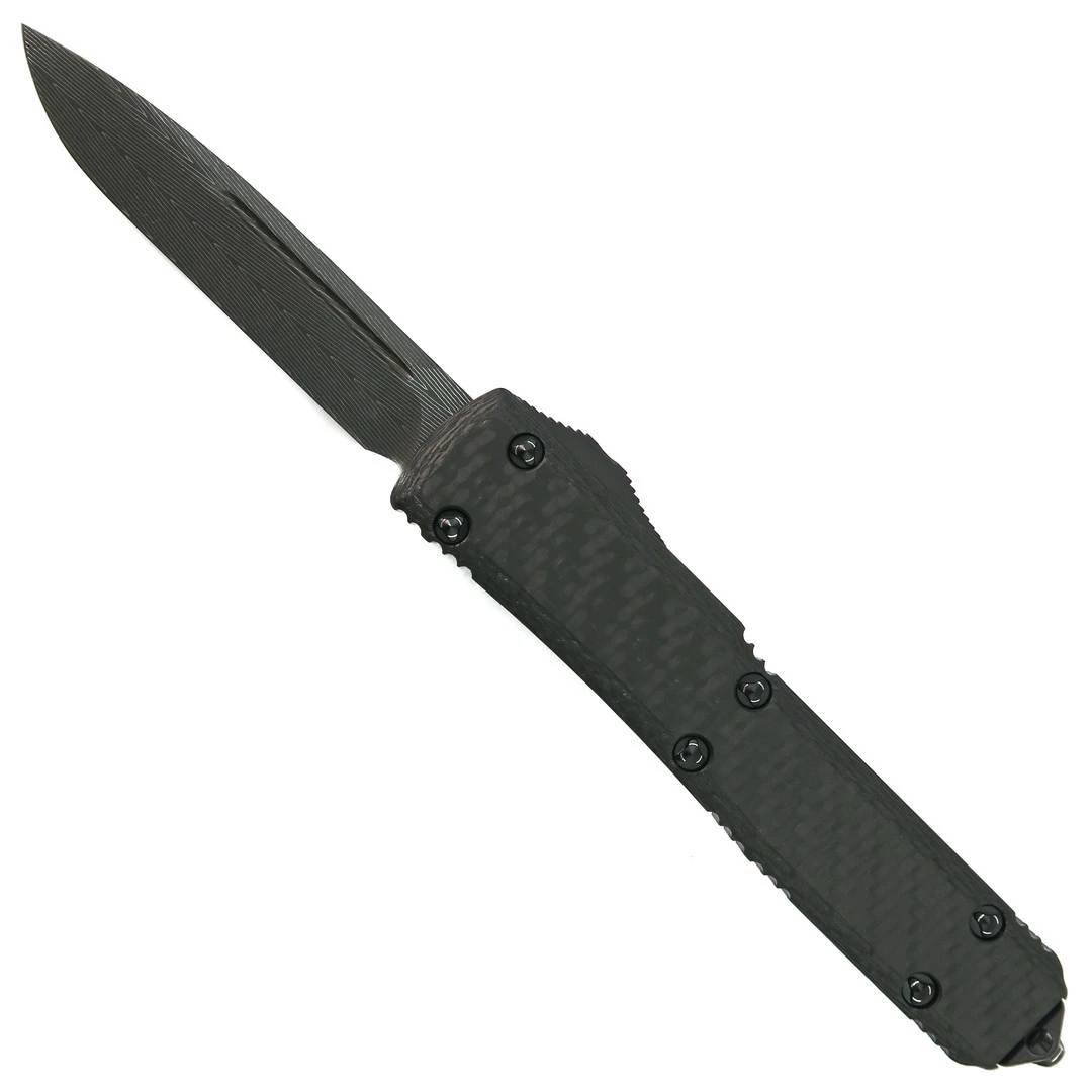 Microtech Signature Series 121-16CFS Carbon Fiber Contoured Ultratech S/E OTF Auto Knife, Damascus Blade