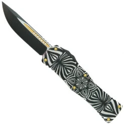 Microtech Signature Series "Source" Hera OTF Knife, Two-Tone Black Drop Point With Gold
