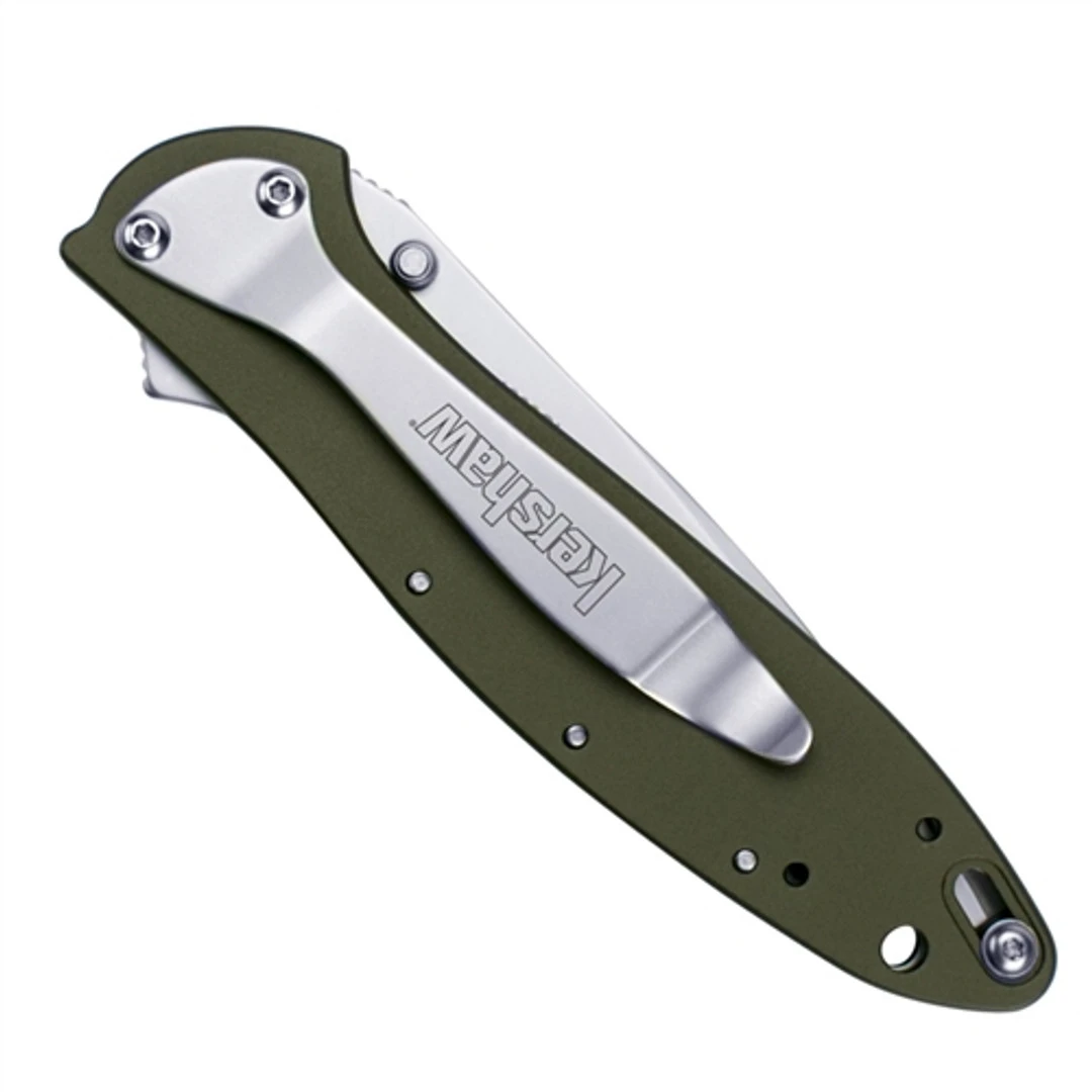 Kershaw Olive Drab Leek Spring Assist Knife, Plain Blade, 1660OL - Image 2