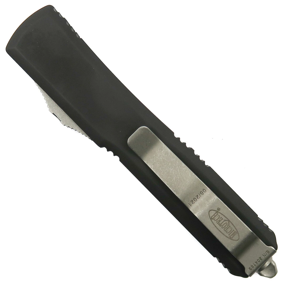 Microtech Contoured Ultratech OTF Auto Knife, Dagger Apocalyptic Stonewash Blade - Image 2