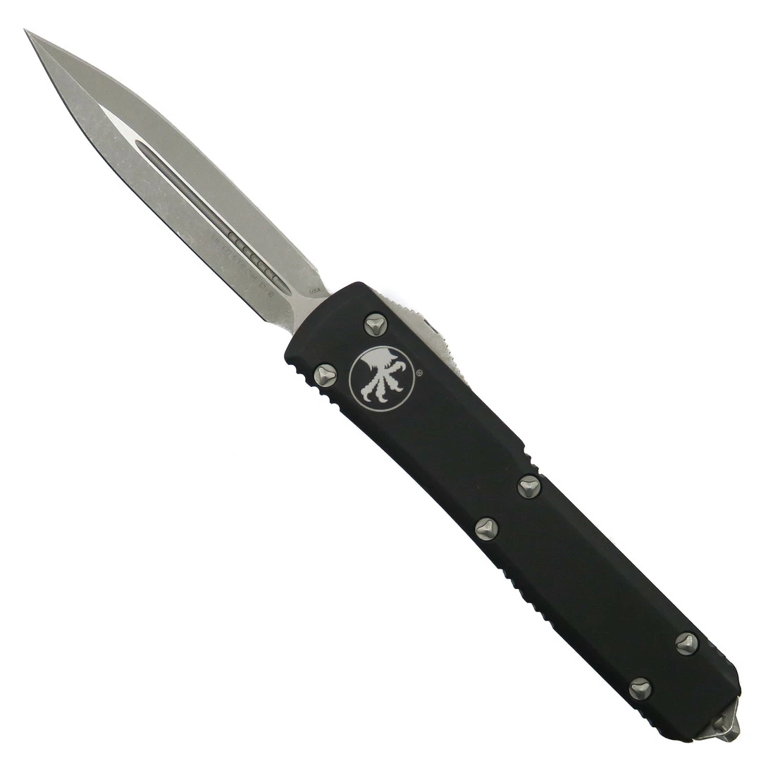 Microtech Contoured Ultratech OTF Auto Knife, Dagger Apocalyptic Stonewash Blade