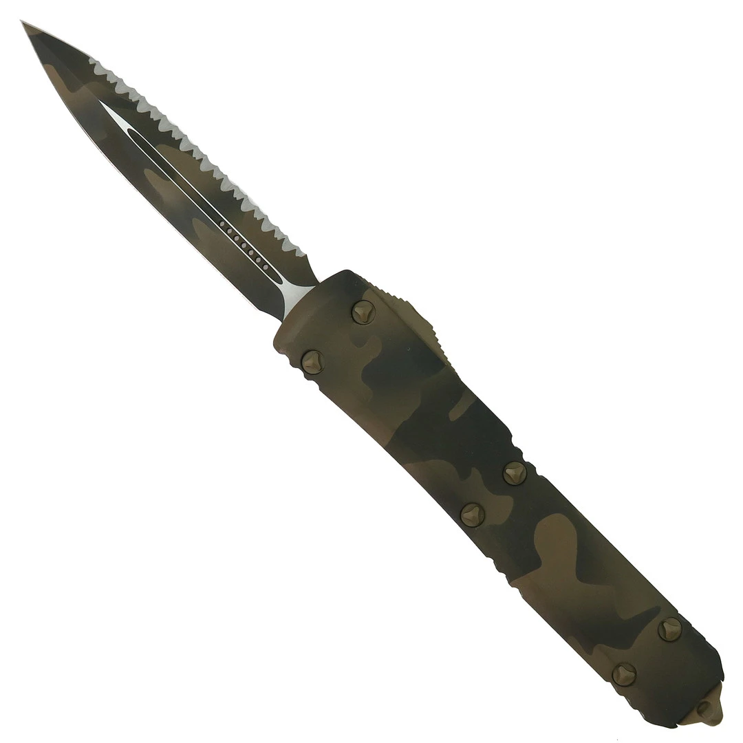 Microtech Signature Series Coyote Camo Ultratech OTF Auto Knife, Full-Serrated Blade