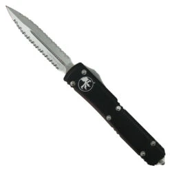 Microtech Ultratech OTF Knife, Stonewash Double Full Serrated Dagger Blade