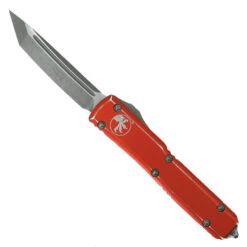 Microtech Distressed Orange Ultratech OTF Auto Knife, Tanto Apocalyptic Blade