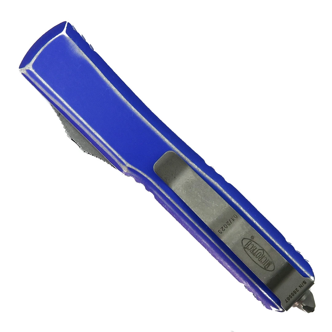 Microtech Distressed Purple Ultratech OTF Auto Knife, Tanto Apocalyptic Blade - Image 2