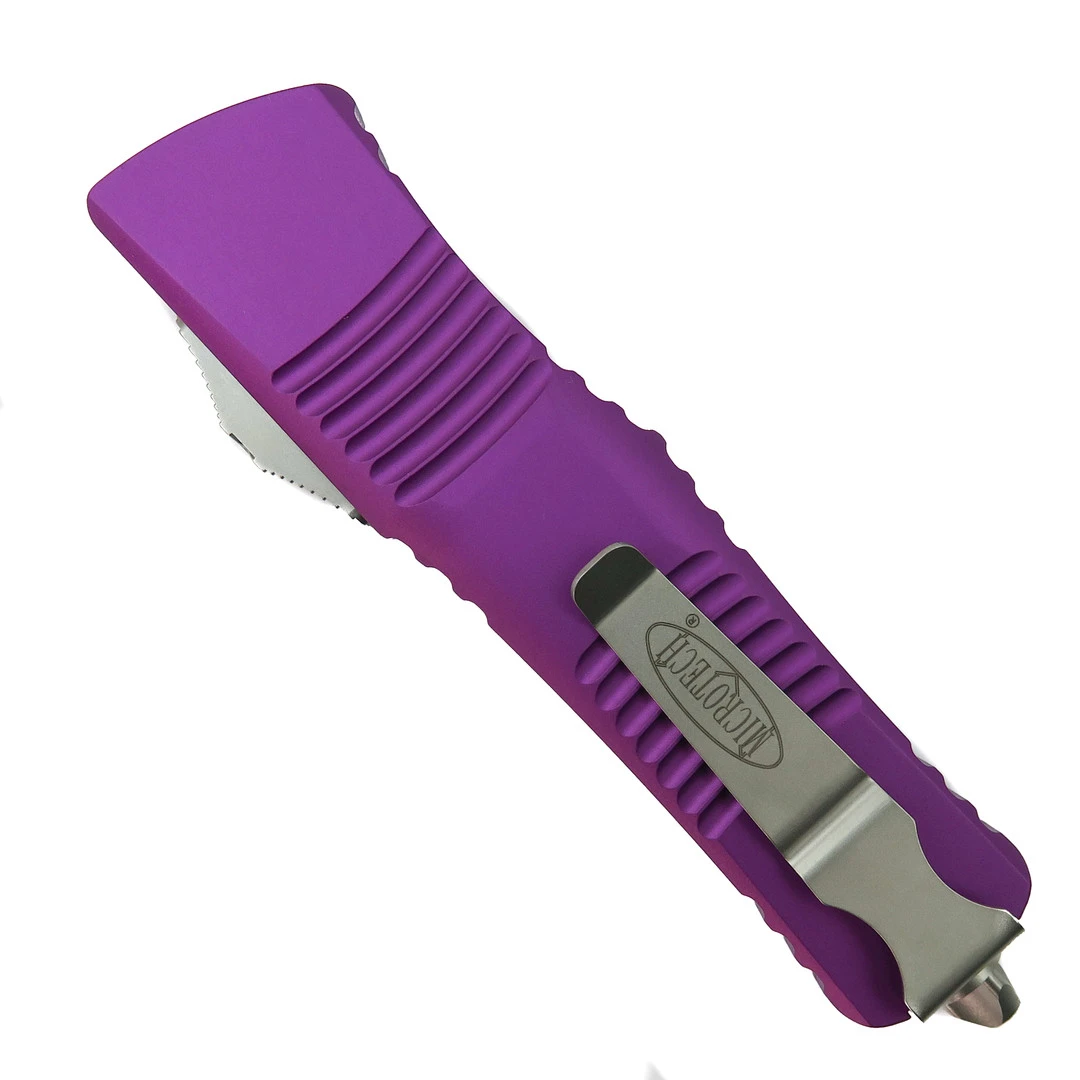 Microtech Violet Combat Troodon OTF Auto Knife, Stonewash Part Serrated Blade - Image 2