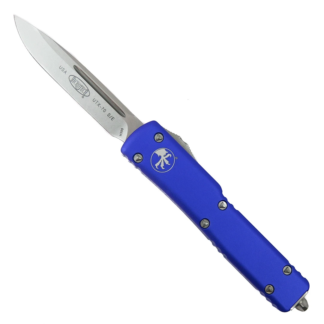Microtech Purple UTX70 OTF Knife, Stonewash Plain Blade