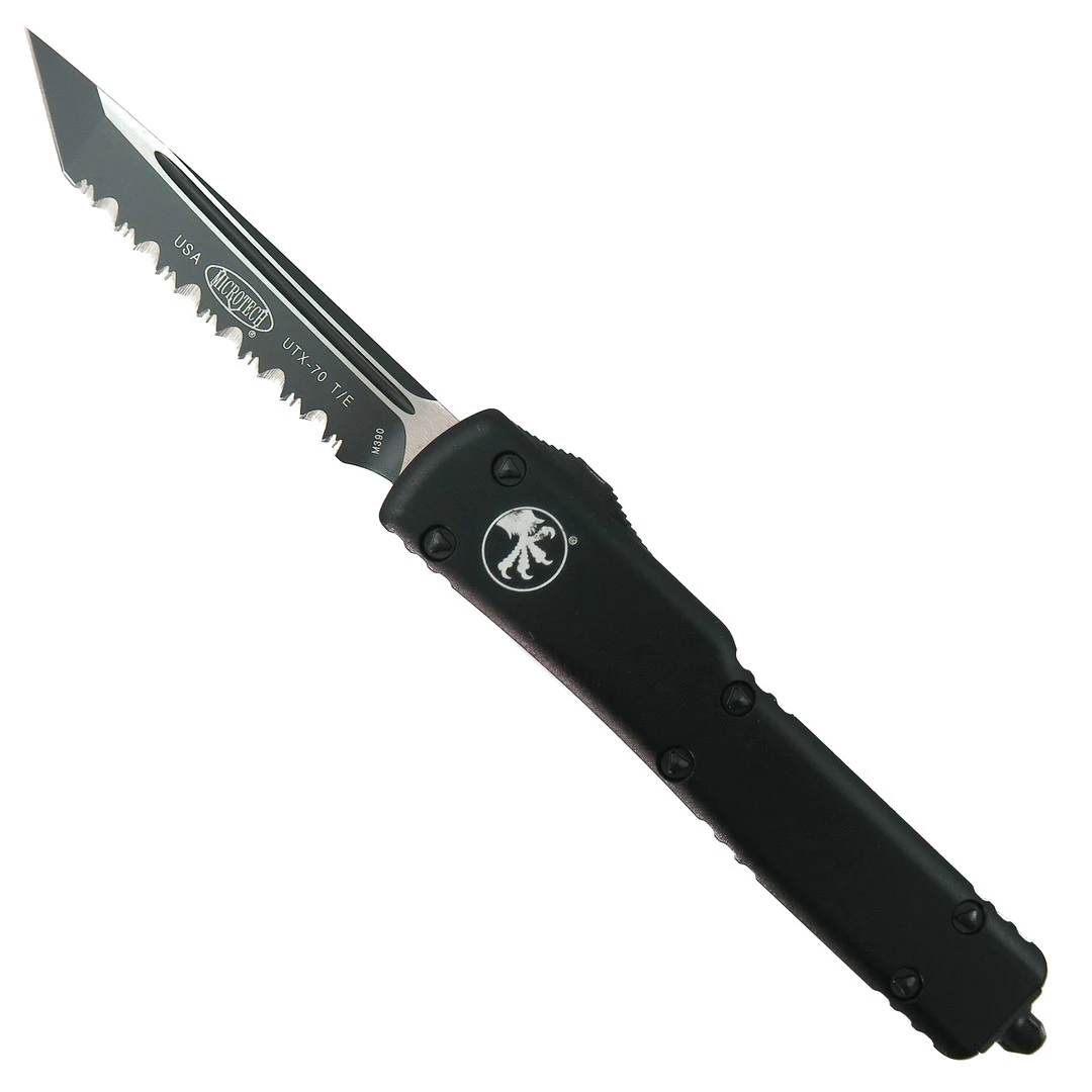 Microtech UTX70 OTF Auto Knife, Black Tanto Serrated Blade