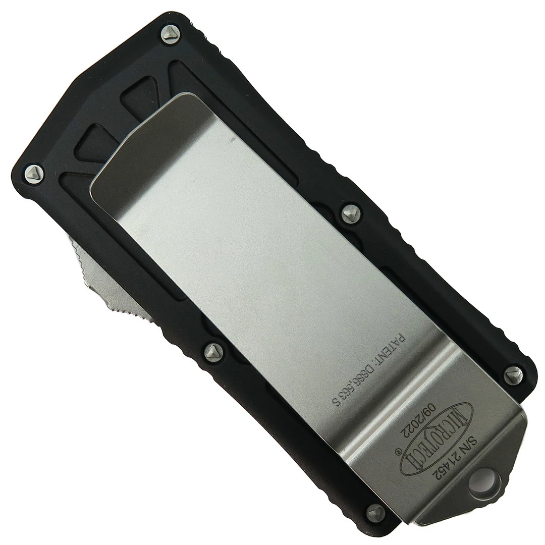 Microtech Black Exocet OTF Auto Knife, Fully Serrated Dagger Blade - Image 2