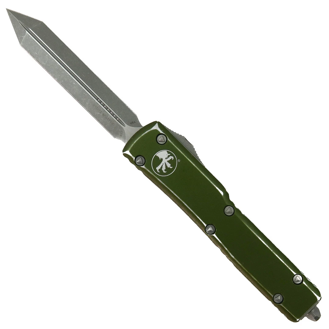 Microtech Distressed OD Green UTX-70 OTF Knife, Apocalyptic Spartan Blade