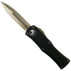Microtech Hera OTF Knife, Bronzed Fully Serrated Dagger Blade
