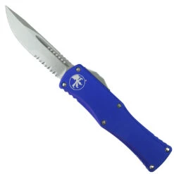 Microtech Purple Hera OTF Knife, Stonewash Part Serrated Blade