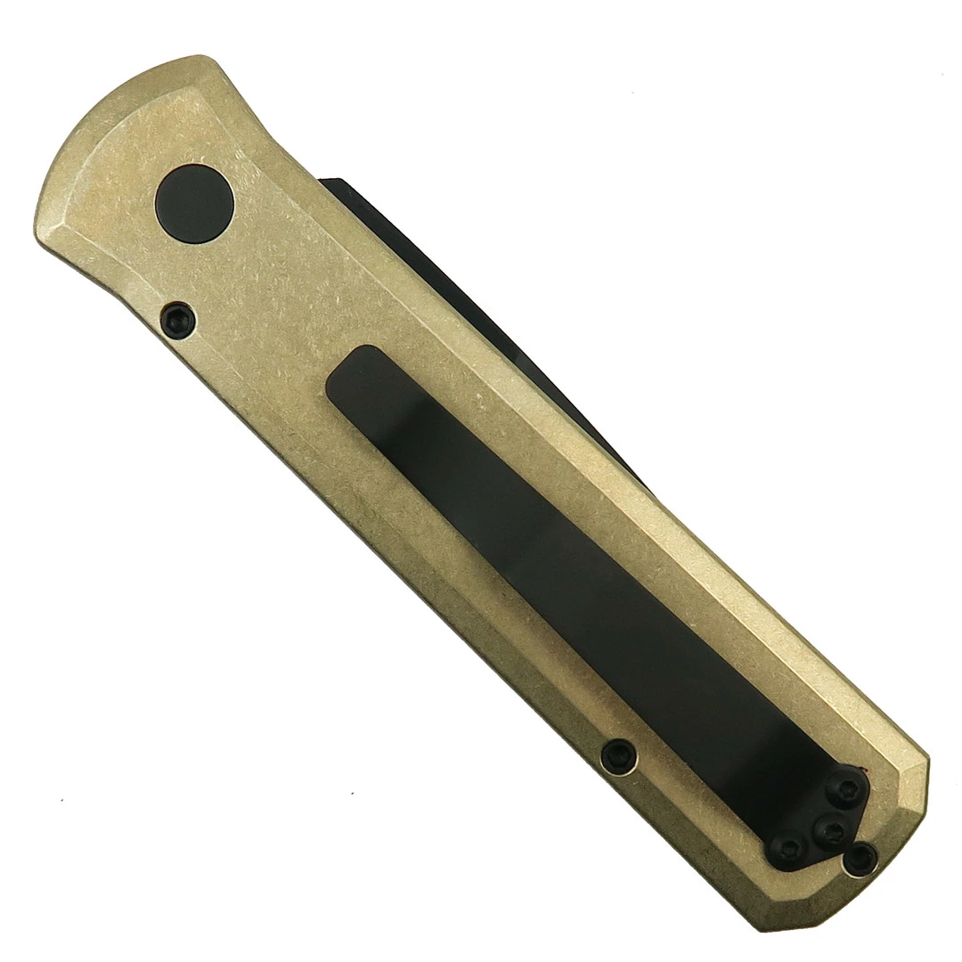 Pro-Tech 7112 Bronze Aluminum Godson Auto Knife, Black Blade - Image 2