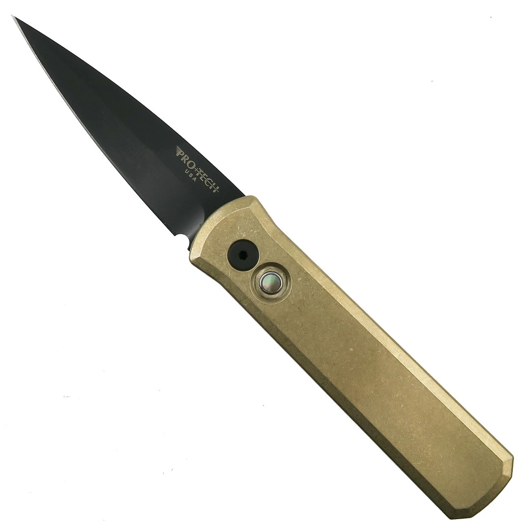 Pro-Tech 7112 Bronze Aluminum Godson Auto Knife, Black Blade