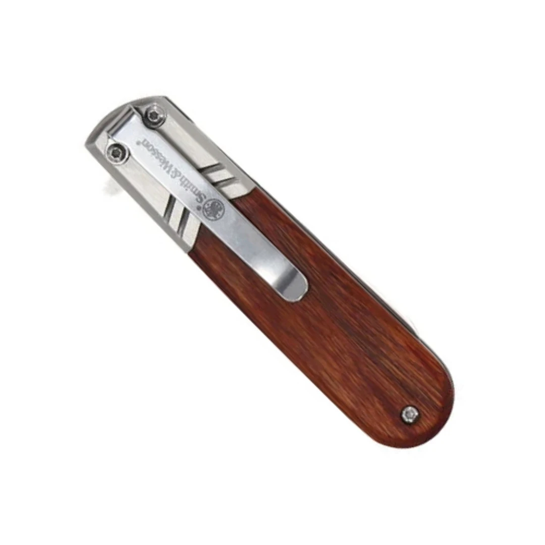 Smith & Wesson Wood Handle Executive Barlow Spring Assisted Flipper Knife, Satin Blade - Image 2