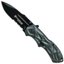 Smith & Wesson Black Ops Spring Assist Knife, Grey Handle, Tactical Black Drop Point, P/S, SWBLOP3S