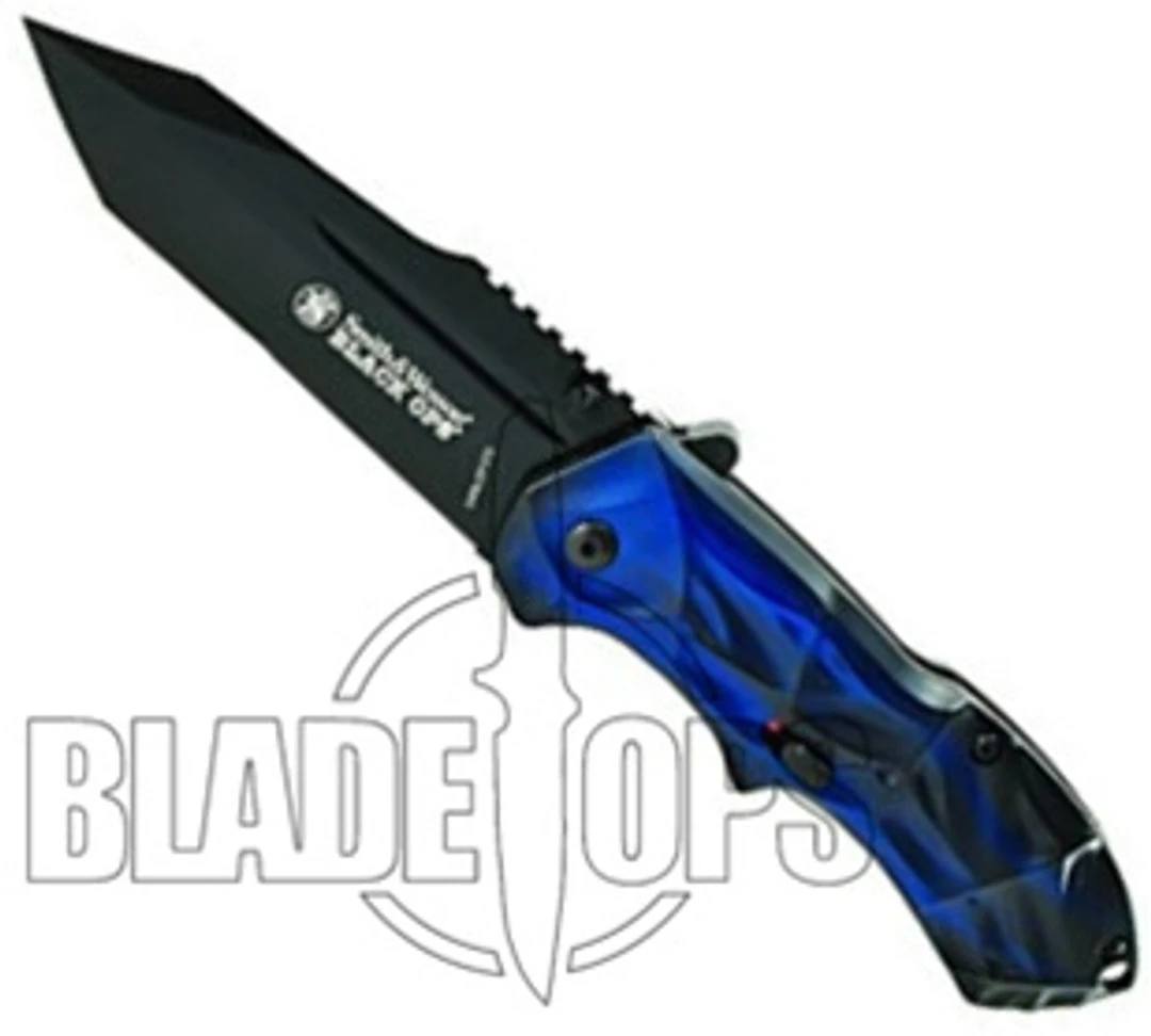 Smith & Wesson Black Ops Spring Assist Knife, Blue Handle, Tanto Black Plain Blade, BLOP3TBL - Image 3