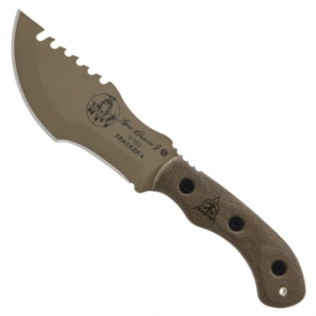 TOPS Knives TOPS TBT04-TAN Coyote Tan Mini Tom Brown Tracker #4 Micarta Fixed Blade Knife, 1095 Carbon Coyote Tan Blade