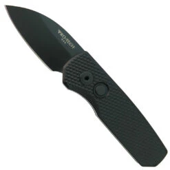Pro-Tech Runt 5 Textured Black Aluminum Auto Knife, DLC Black Wharncliffe Blade
